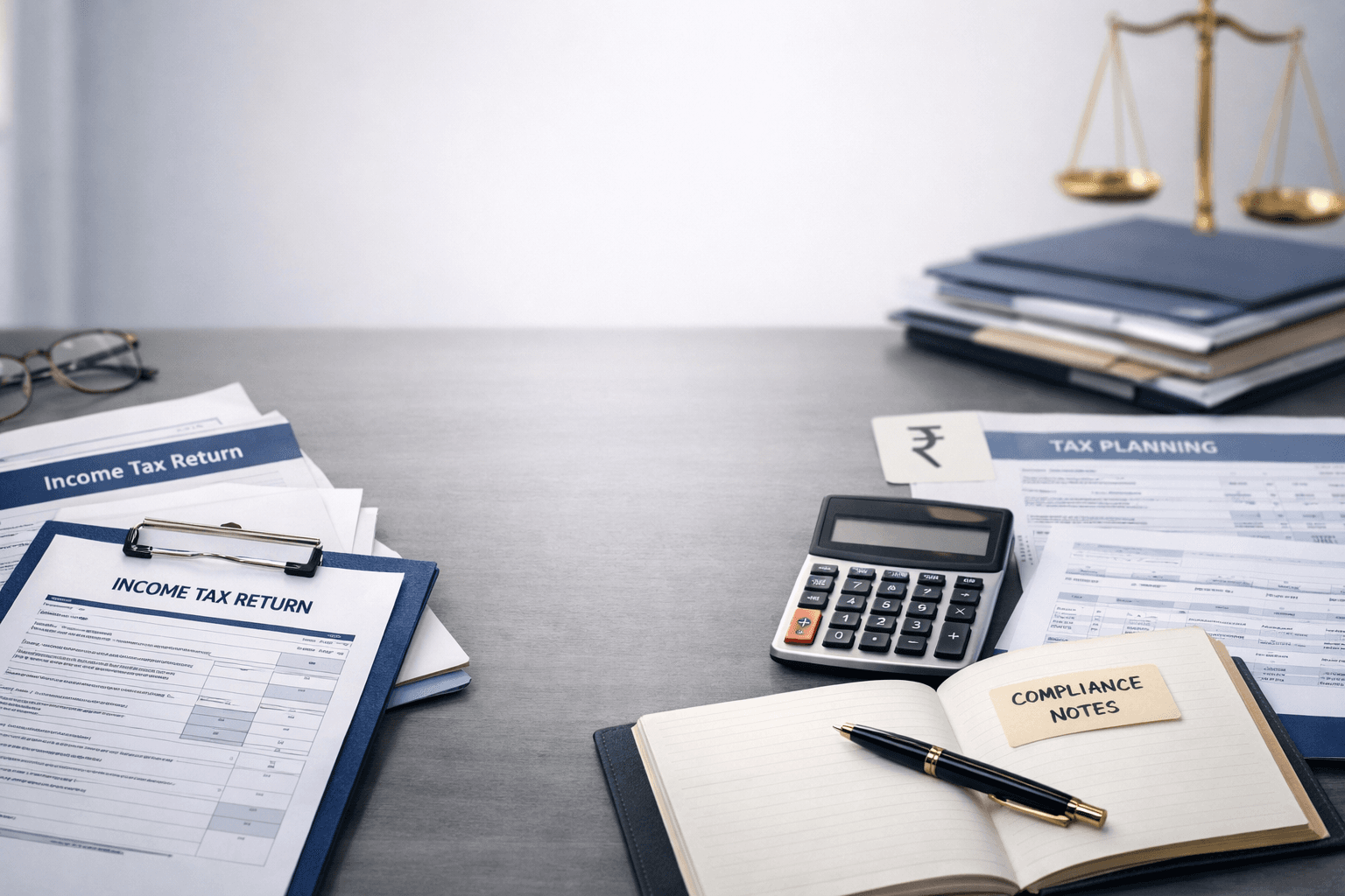 Indian direct tax advisory workspace with documents and compliance notes